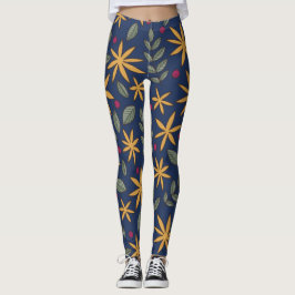 Elegantes gelbes Blumenmuster auf blau Leggings