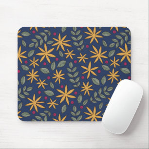 Elegantes gelbes Blumenmuster auf blau Mousepad