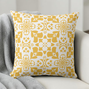 Elegantes gelbes Blumenmuster Modern symmetrisch Kissen