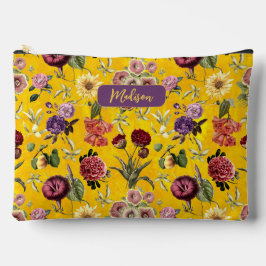 Elegantes gelbes Blumenmuster Monogramm Zubehörtasche