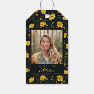 Elegantes Gelbes Buttercup Blume Foto Geburtstag Geschenkanhänger