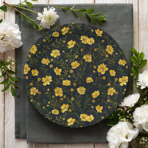 Elegantes gelbes Buttercup Blume Muster Party Pappteller