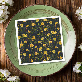 Elegantes gelbes Buttercup Blume Muster Party Serviette