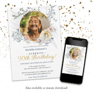 Elegantes Gelbes Foto Überraschung 90. Geburtstag Einladung