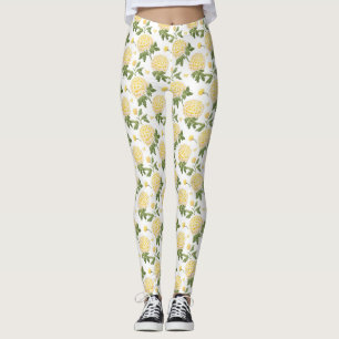 Elegantes gelbes Hortensien-Blüten-Schmetterlings- Leggings