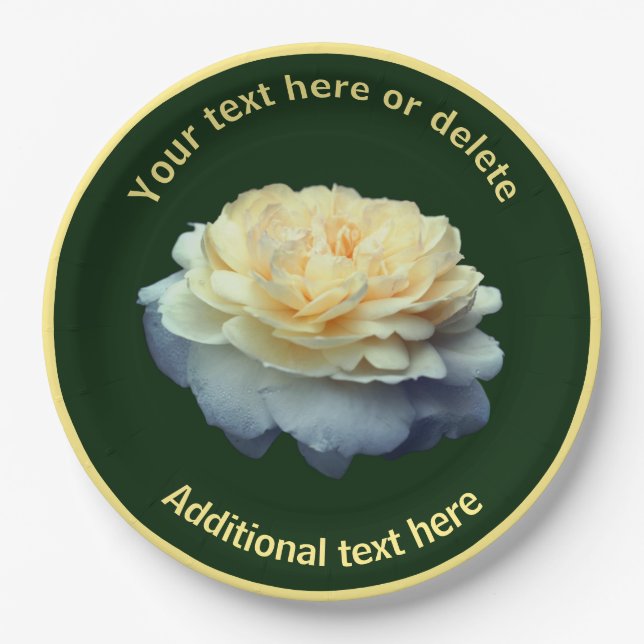 Elegantes Gelbes Rose Blume Personalisiertes Party Pappteller (Vorderseite)