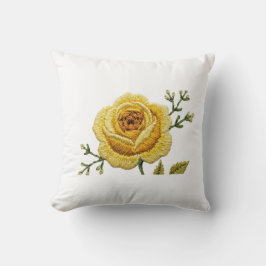 Elegantes gelbes Rosen-Faux-Stickerei-Wurfkissen Kissen