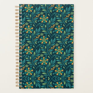 Elegantes gelbes und türkisfarbenes Blumenmuster-D Planer