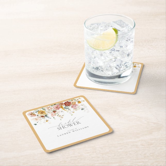 Elegantes Gelbes Wildblume Wasserfarbenes Brautpar Rechteckiger Pappuntersetzer (Vor Ort)