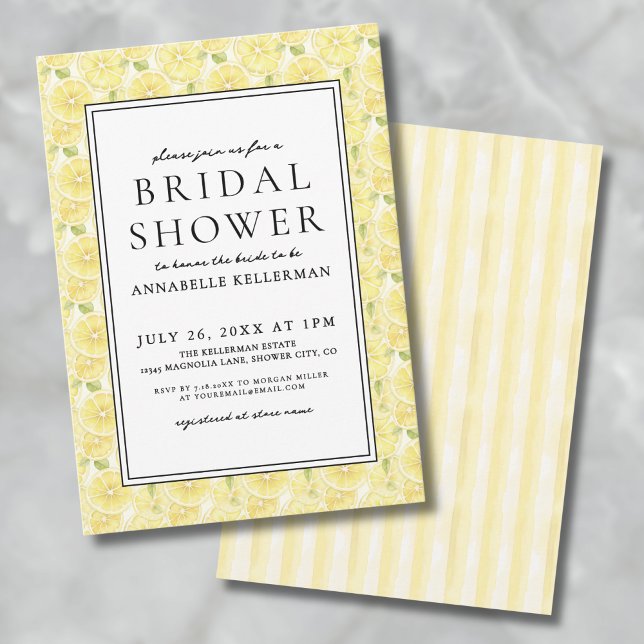 Elegantes Gelbes Zitrusfrüchte-Brautparty Einladung (Elegant Yellow Lemon Citrus Bridal Shower Invitation)