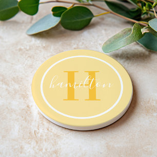 Elegantes Gelbgold-Rundes-Monogramm-Manuskript Getränkeuntersetzer
