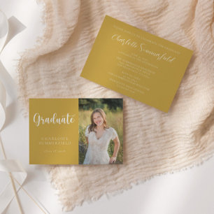 Elegantes gelbgoldenes Foto-Abschluss-Skript Einladung