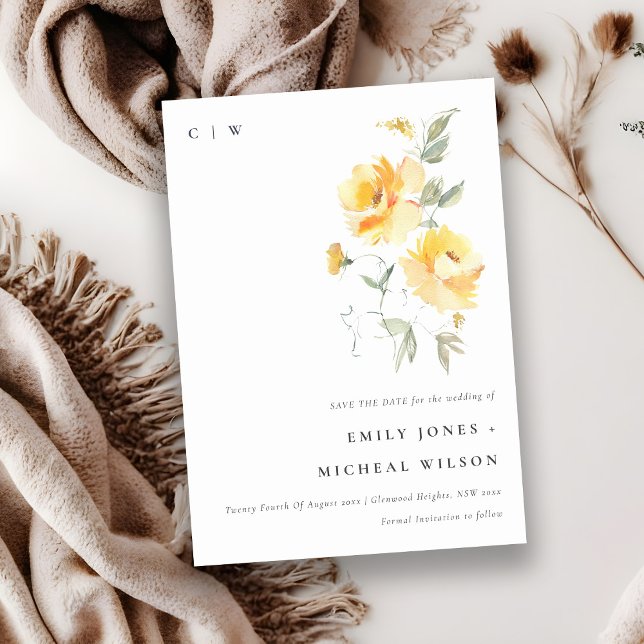 Elegantes Gelbgrün Rose Blume Mittagessen Save The Date (Von Creator hochgeladen)