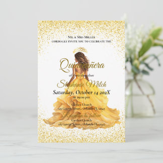 Elegantes Gelbquinceanera Einladung