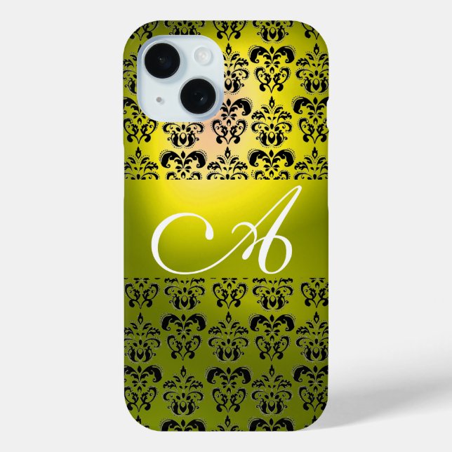 ELEGANTES GELBSCHWARZES DAMASK-MONOGRAMM Case-Mate iPhone HÜLLE (Rückseite)