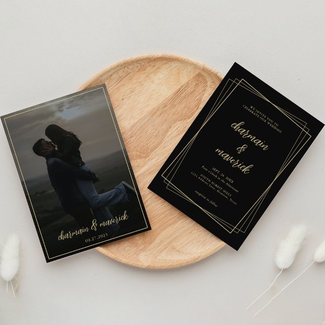 Elegantes Geo Frame Foto Hochzeit Einladung (Von Creator hochgeladen)