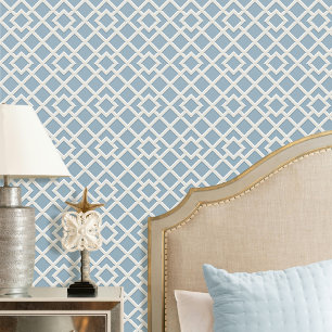 Elegantes geometrisches Gittermuster Blau-Beige Tapete