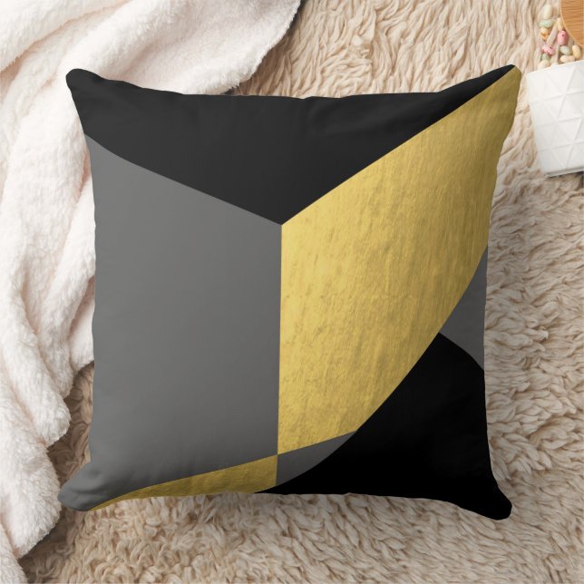 Elegantes geometrisches Gold und Schwarz Kissen (Decke)