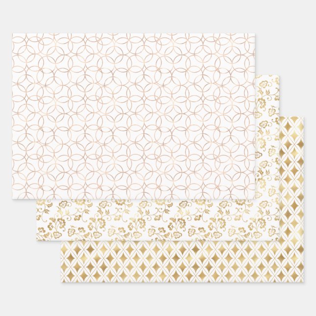 Elegantes geometrisches Goldmuster Geschenkpapier Set (Set)