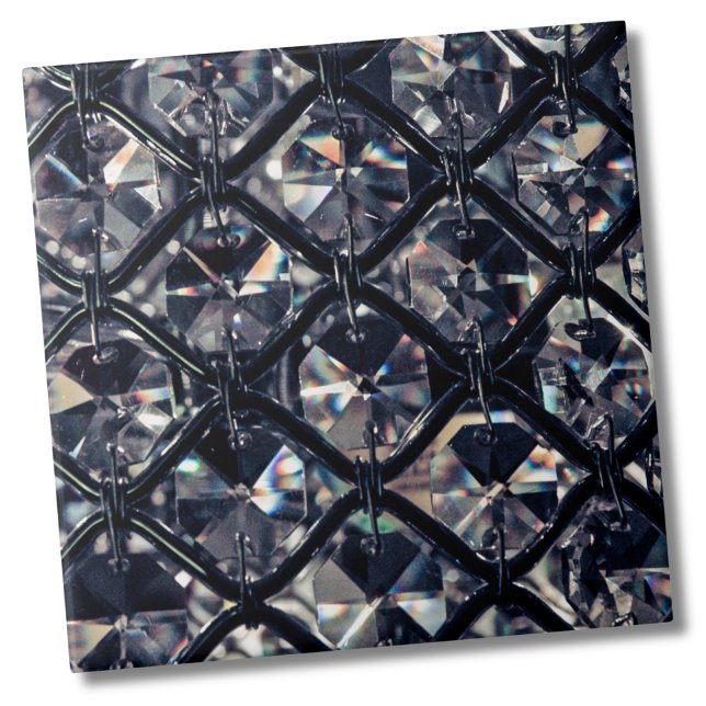 Elegantes geometrisches Muster Fliese (Elegant Glam Black White Crystal Geometric Pattern Ceramic Tile)
