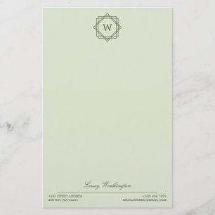 Elegantes geometrisches Olive Green Monogramm und  Briefpapier
