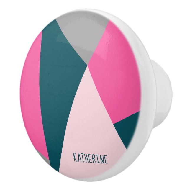 Elegantes geometrisches pastellfarbenes Rosa Smara Keramikknauf (Rechts)