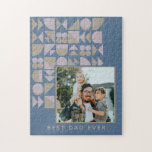 Elegantes geometrisches Personalisiertes Foto Puzzle<br><div class="desc">Custom Foto Geometric Art Blue Monogram Name Jigsaw Puzzle</div>