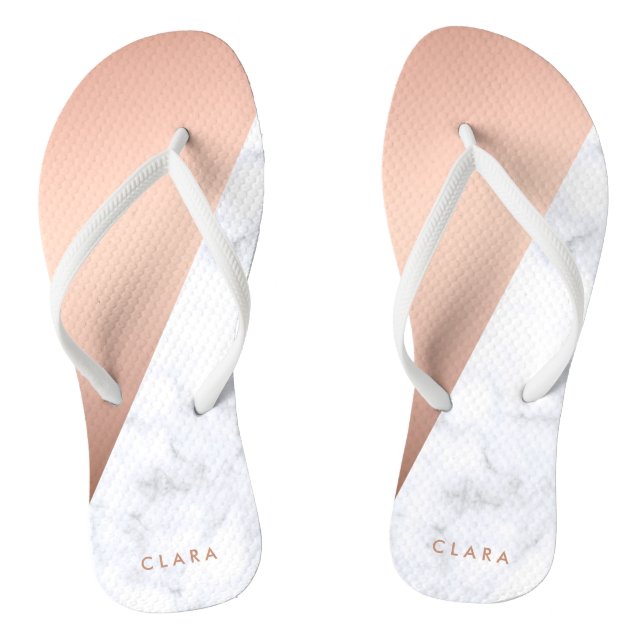 Elegantes, geometrisches Rose aus weißem Marmor Flip Flops (Fußbett)