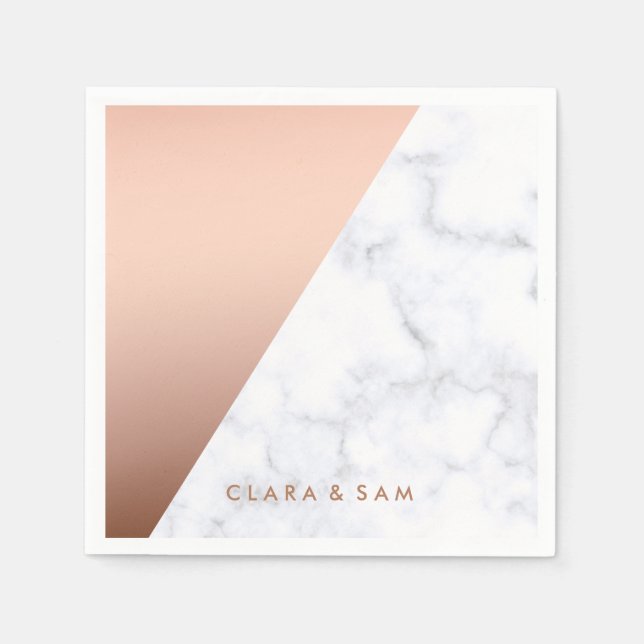 Elegantes, geometrisches Rose aus weißem Marmor Serviette (Vorderseite)