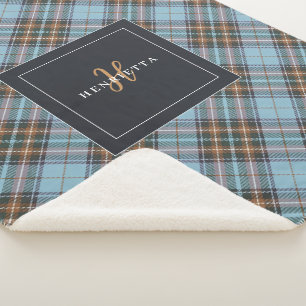 Elegantes geometrisches Tartan-Muster Hellblau Cus Sherpadecke
