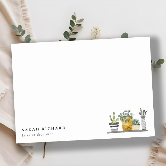 Elegantes gepolstertes Haus Pflanze Wasserfarben B Mitteilungskarte (Von Creator hochgeladen)