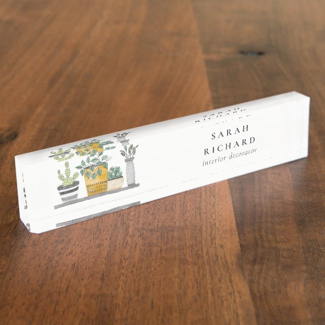 Elegantes gepolstertes Haus Pflanze Wasserfarben B Namensplakette (Seite)