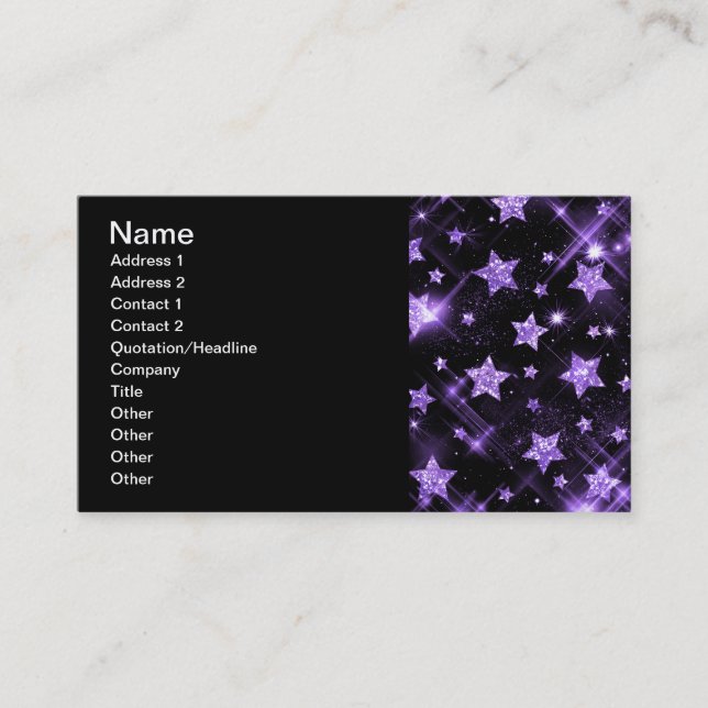 Elegantes Geschäfts-lila Glitzer-Sterne Visitenkarte (Vorderseite)