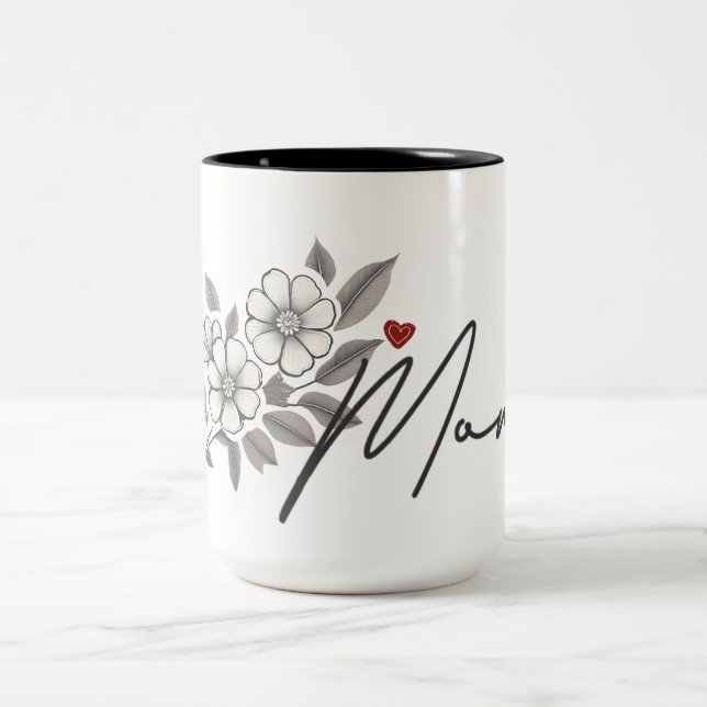 Elegantes Geschenk für die Mama der Graublütenflor Zweifarbige Tasse (Mittel)