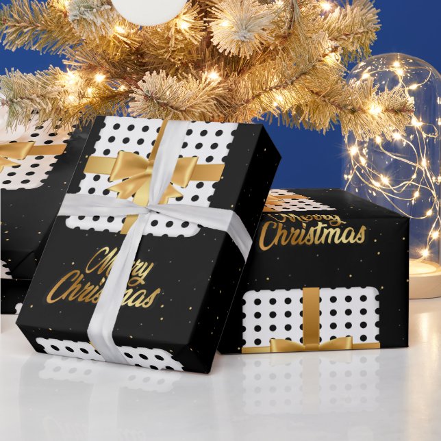 Elegantes Geschenk mit goldenen Schleifen und Polk Geschenkpapier (Feiertage)