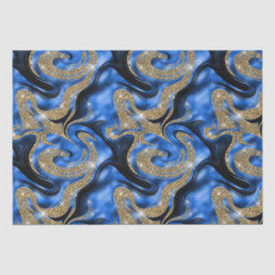Elegantes geschmolzenes Blau und Gold-Glitzer-Gebu Seidenpapier