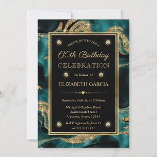 Elegantes geschmolzenes Teal- und Gold-Glitter 60. Einladung