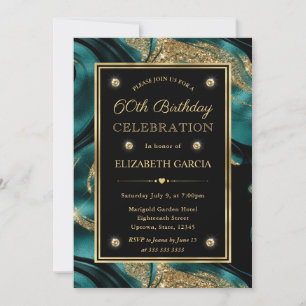 Elegantes geschmolzenes Teal und Gold Glitter 60. Einladung