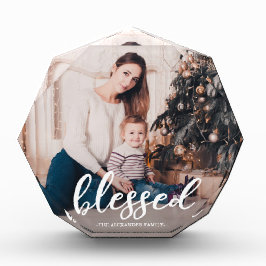 Elegantes gesegnetes Skript mit Name-Foto Fotoblock