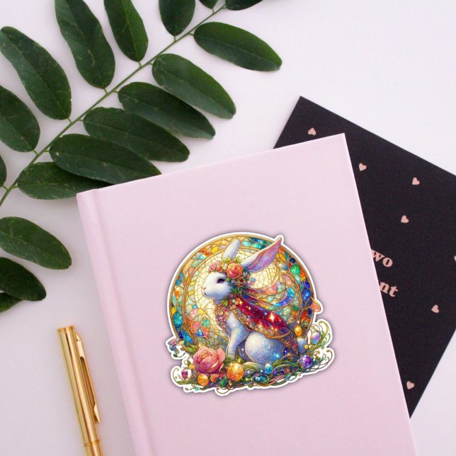 Elegantes gesteinigtes Glas Art Nouveau Osterkanin Aufkleber (Von Creator hochgeladen)