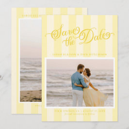 Elegantes gestreiftes Buttergelbes Skript Save the Date
