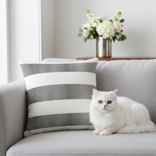 Elegantes gestreiftes Weiß und metallisches Silber Kissen