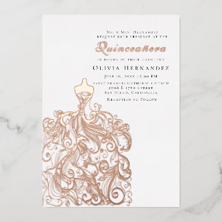 Elegantes gezeichnetes Quinceañera Dress Folieneinladung