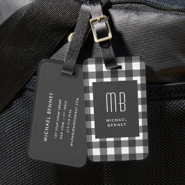 Elegantes Gingham-Monogramm Gepäckanhänger