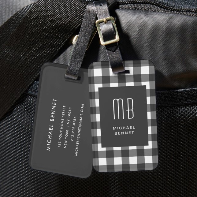 Elegantes Gingham-Monogramm Gepäckanhänger (Elegant Gingham Monogram Luggage Tag)