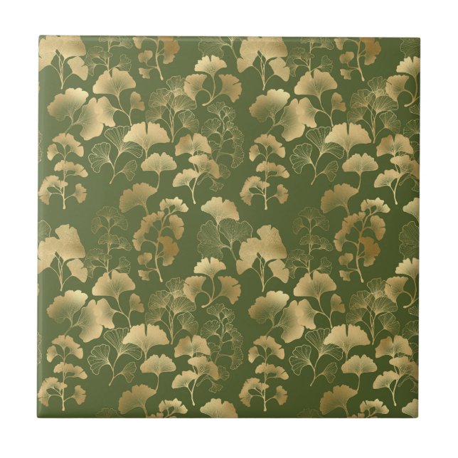 Elegantes Ginkgo-Gartenmuster Fliese (Vorderseite)