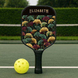 Elegantes Ginkgo-Muster Monogramm Name Juwelentöne Pickleball Schläger