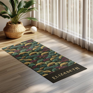 Elegantes Ginkgo-Muster Monogramm Name Juwelentöne Yogamatte