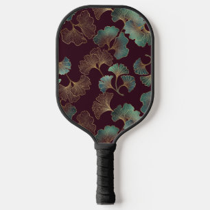 Elegantes Ginkgoblatt in Burgund und Türkis (1) Pickleball Schläger