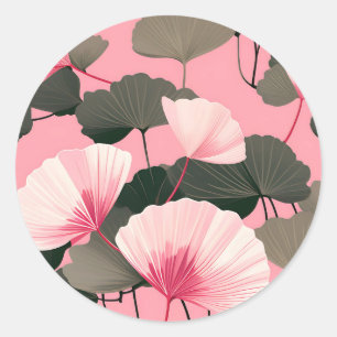 Elegantes Ginkgoblattmuster Runder Aufkleber